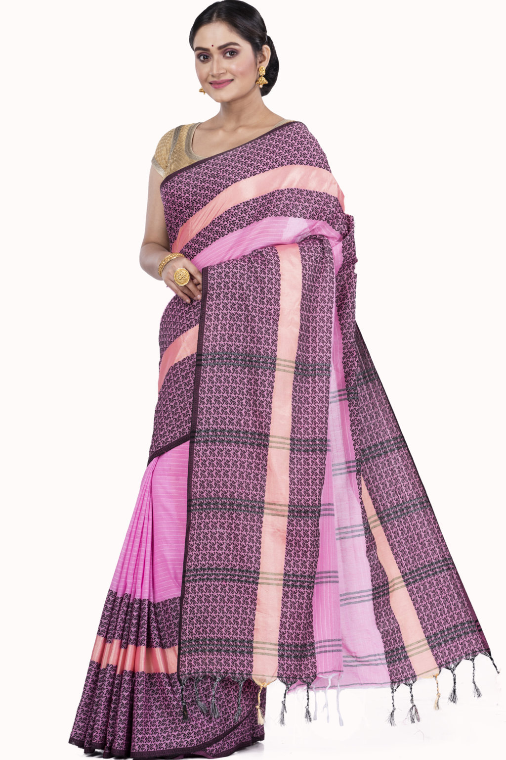 Pink Pure Cotton Souraovi_Hand Hand Loom Saree (673)